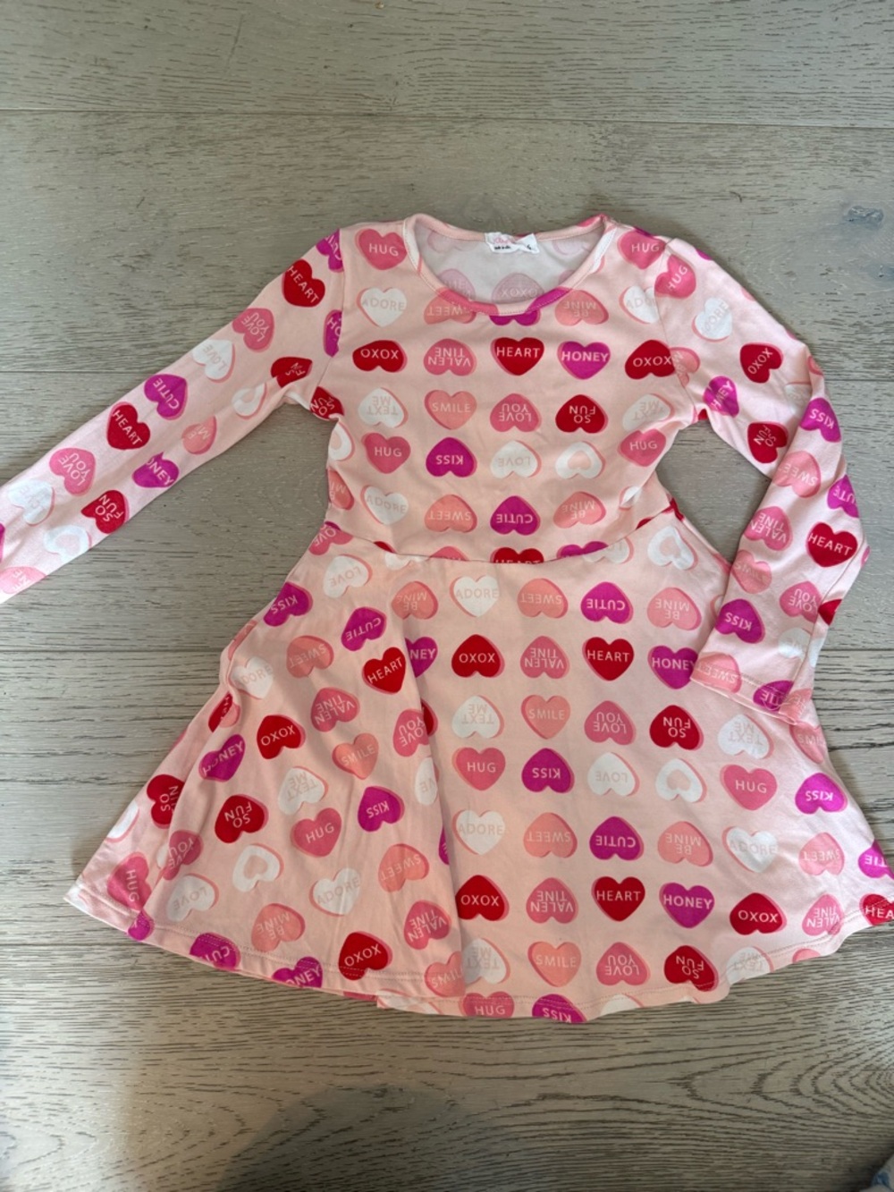 Kids Long Sleeve Pink Heart Print Dress